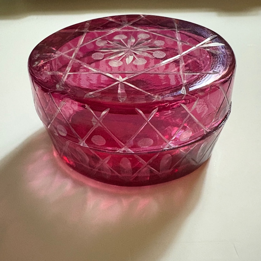 Anthropologie Pink Etched Glass Trinket Box — Made in India